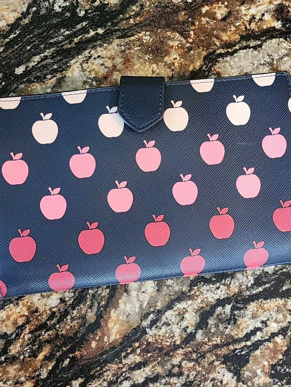 KATE SPADE Apple Wallet  Large Red Pink Continental  Multi Compartment EUC Navy